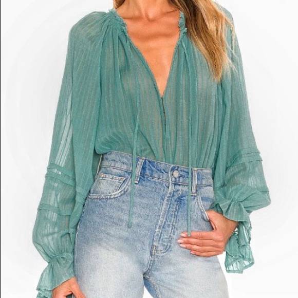 Free People Tops - Free People Out of Town Oversized Puff Sleeve Blouse NWT Sz S
